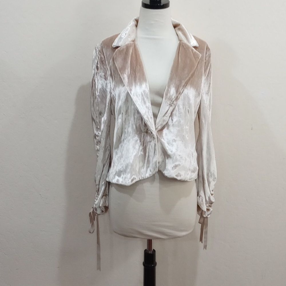Wendy Hil Cream Velour Blazer Jacket w/Jeweled Button, Size 10 - NEW! Vintage!